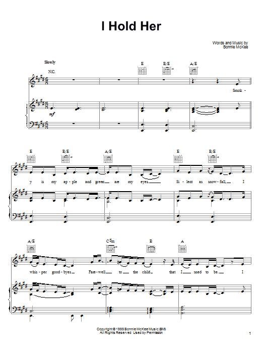 Bonnie McKee I Hold Her Sheet Music Notes & Chords for Piano, Vocal & Guitar (Right-Hand Melody) - Download or Print PDF