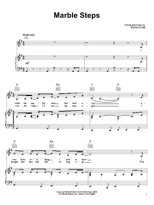 Bonnie McKee Marble Steps Sheet Music Notes & Chords for Piano, Vocal & Guitar (Right-Hand Melody) - Download or Print PDF