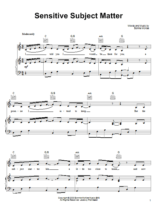 Bonnie McKee Sensitive Subject Matter Sheet Music Notes & Chords for Piano, Vocal & Guitar (Right-Hand Melody) - Download or Print PDF