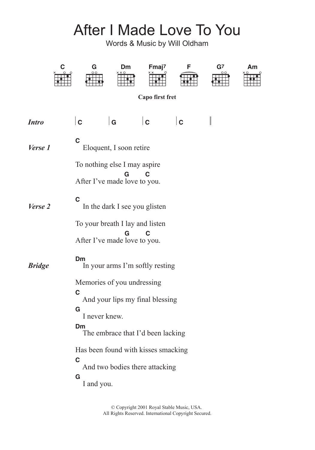 Bonnie ‘Prince’ Billy After I Made Love To You Sheet Music Notes & Chords for Lyrics & Chords - Download or Print PDF