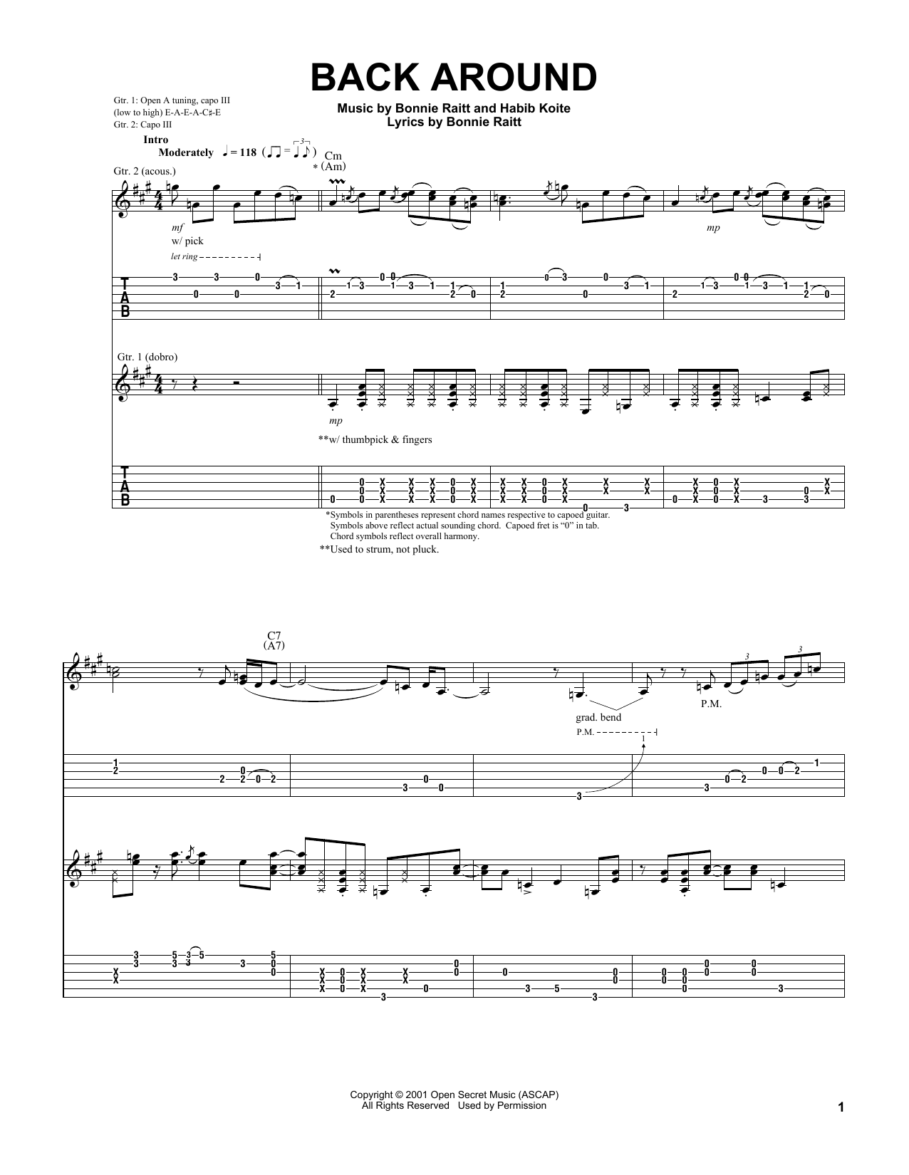 Bonnie Raitt Back Around Sheet Music Notes & Chords for Guitar Tab - Download or Print PDF