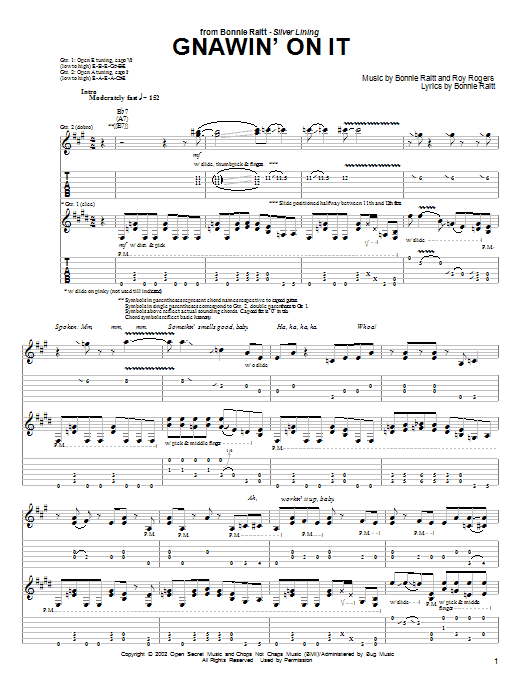 Bonnie Raitt Gnawin' On It Sheet Music Notes & Chords for Guitar Tab - Download or Print PDF