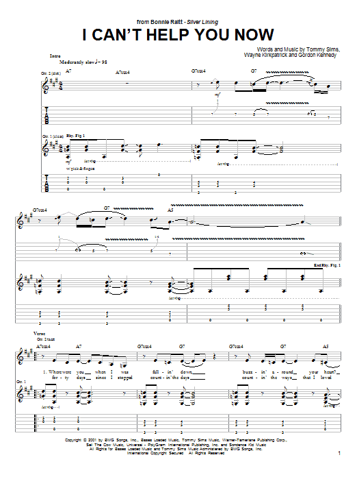 Bonnie Raitt I Can't Help You Now Sheet Music Notes & Chords for Guitar Tab - Download or Print PDF