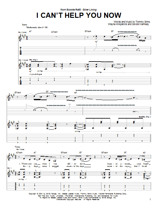 Bonnie Raitt I Can't Help You Now Sheet Music Notes & Chords for Piano, Vocal & Guitar (Right-Hand Melody) - Download or Print PDF