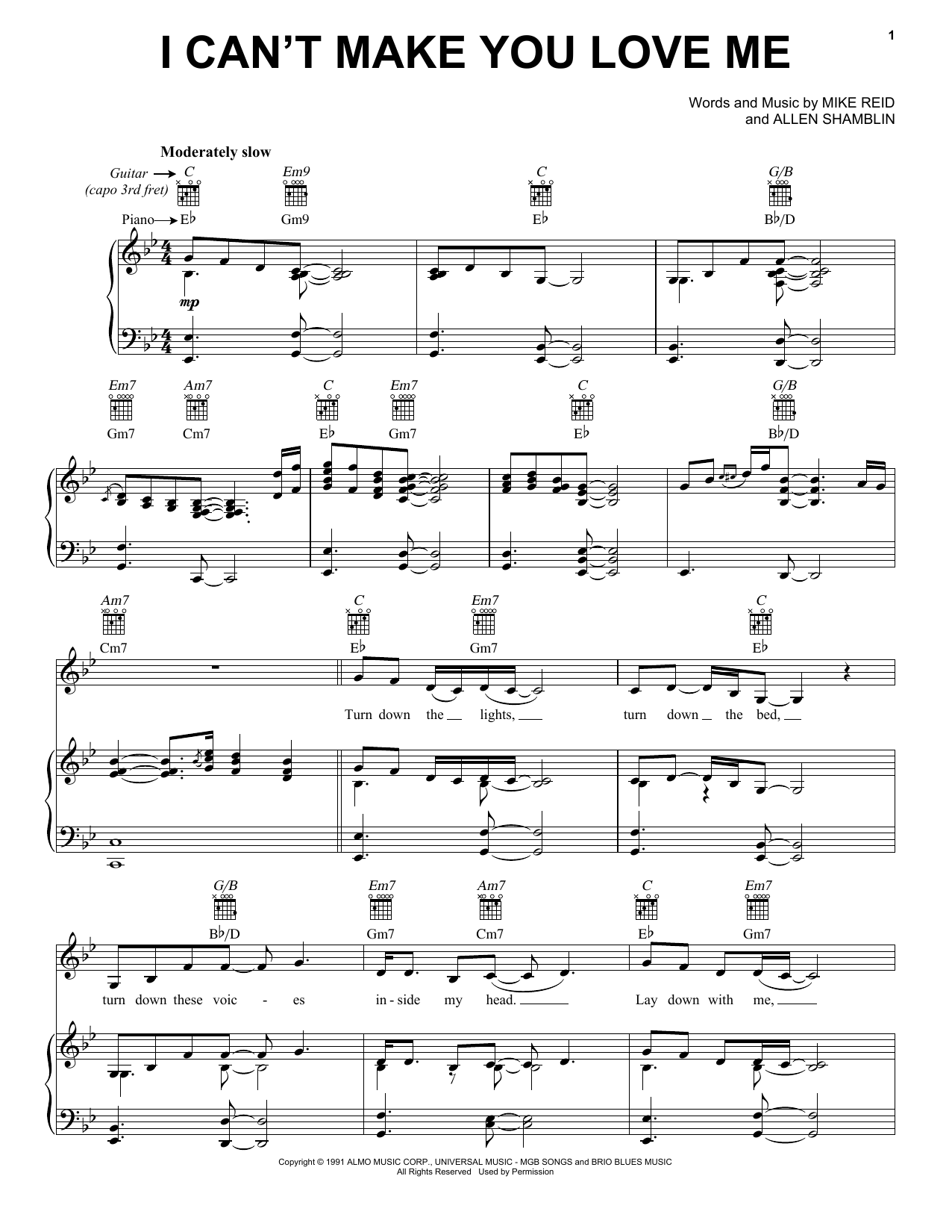 Bonnie Raitt I Can't Make You Love Me Sheet Music Notes & Chords for Lyrics & Chords - Download or Print PDF