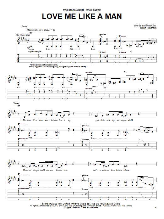Bonnie Raitt Love Me Like A Man Sheet Music Notes & Chords for Guitar Tab - Download or Print PDF