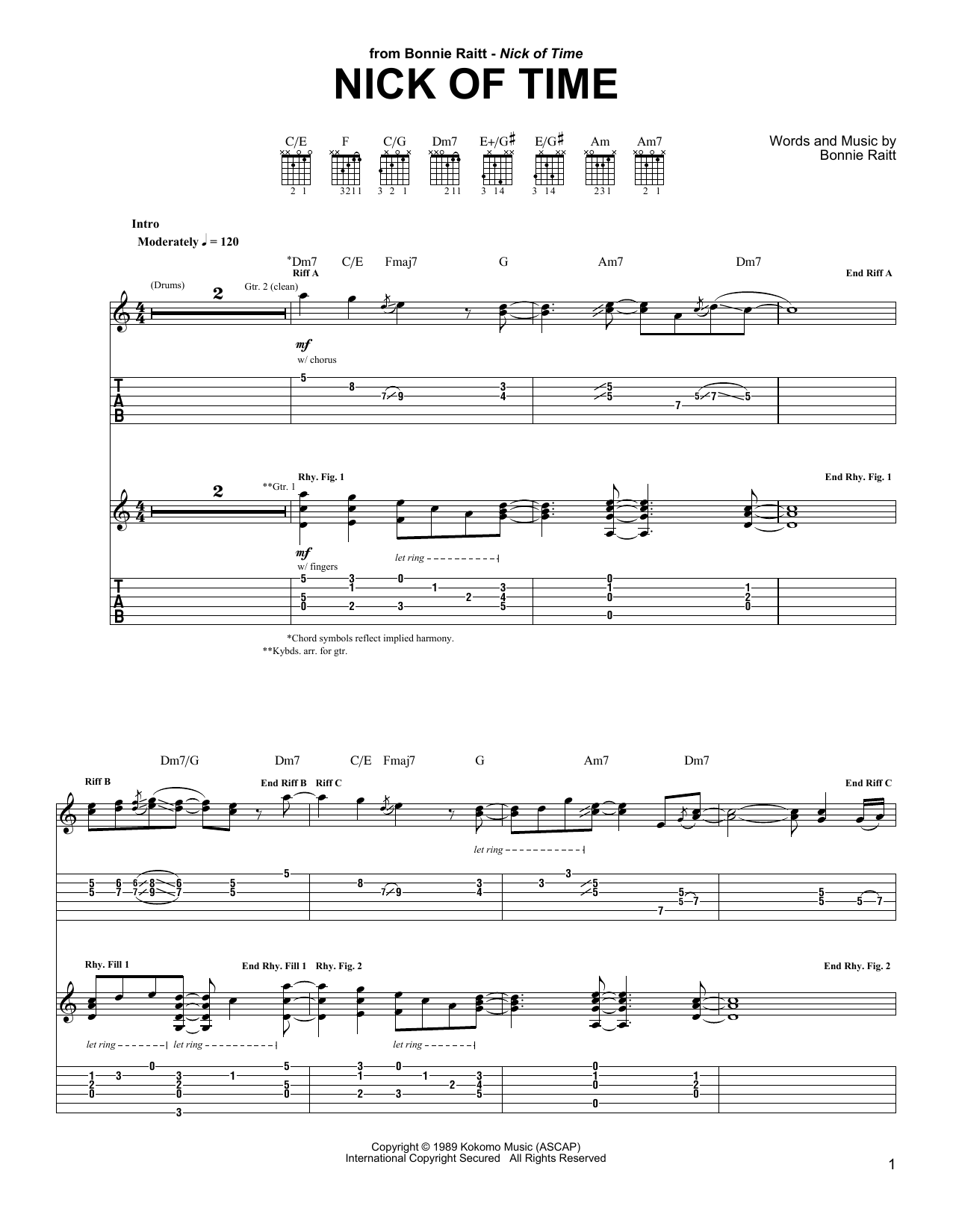 Bonnie Raitt Nick Of Time Sheet Music Notes & Chords for Guitar Tab - Download or Print PDF