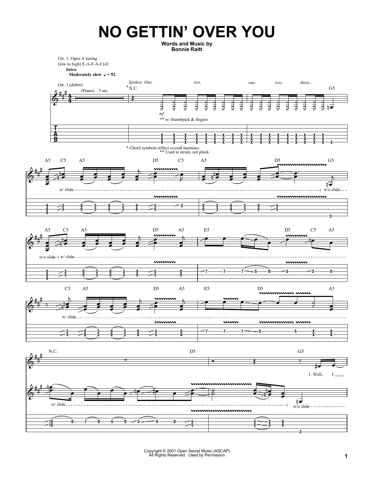 Bonnie Raitt No Gettin' Over You Sheet Music Notes & Chords for Guitar Tab - Download or Print PDF