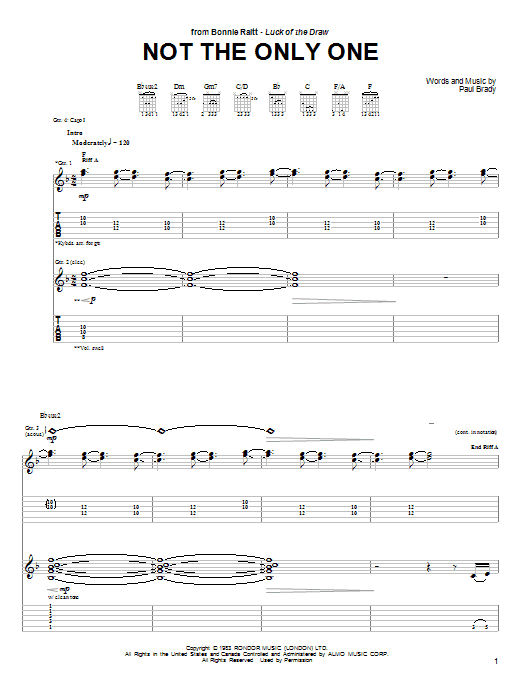 Bonnie Raitt Not The Only One Sheet Music Notes & Chords for Guitar Tab - Download or Print PDF