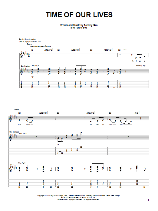 Teron Beal Time Of Our Lives Sheet Music Notes & Chords for Guitar Tab - Download or Print PDF