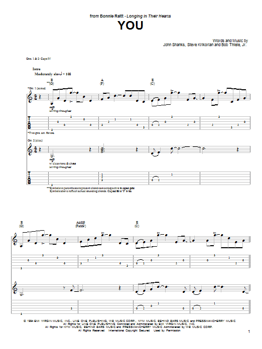 Bonnie Raitt You Sheet Music Notes & Chords for Guitar Tab - Download or Print PDF