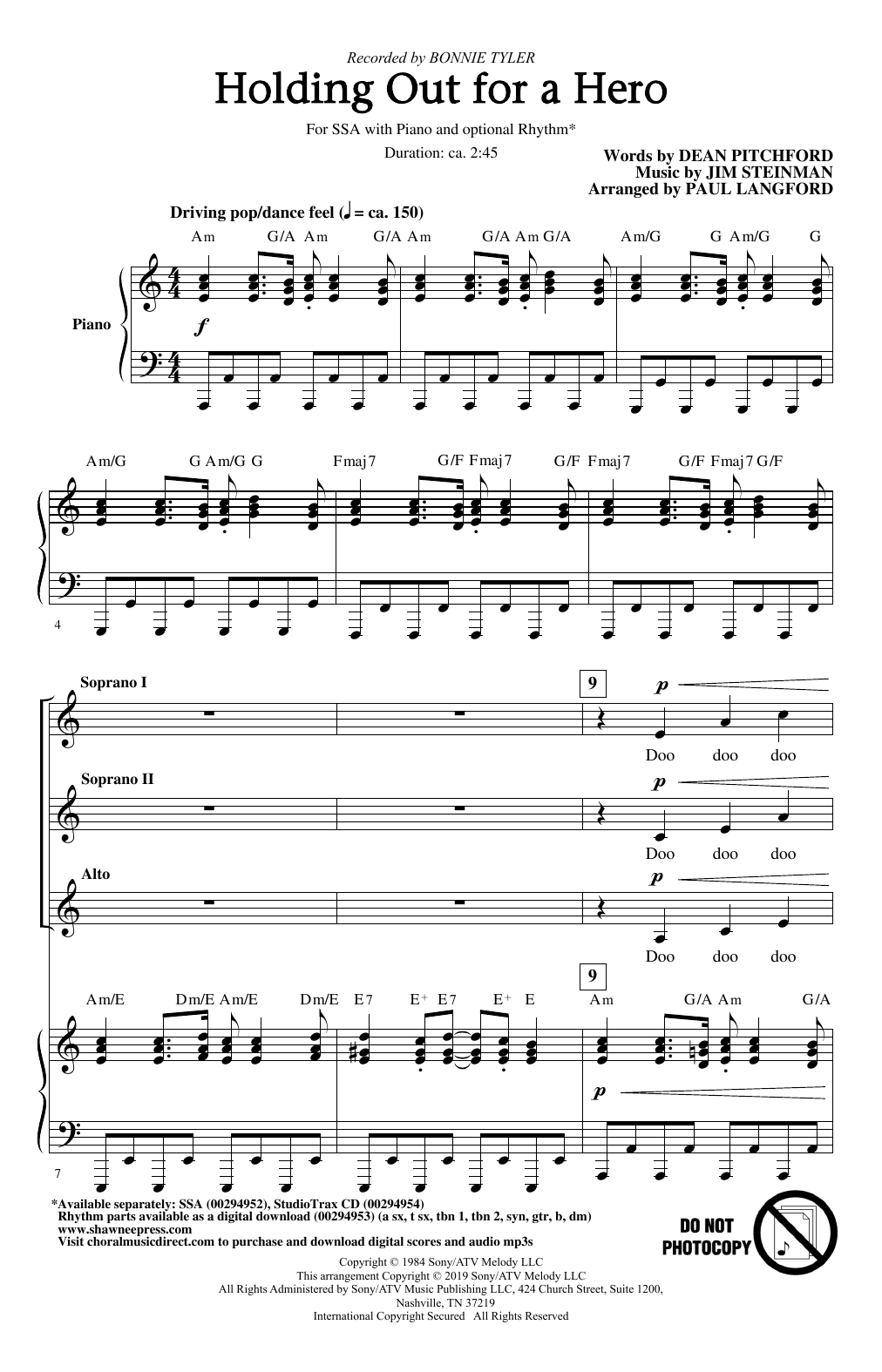Bonnie Tyler Holding Out For A Hero (from Footloose) (arr. Paul Langford) Sheet Music Notes & Chords for SSA Choir - Download or Print PDF