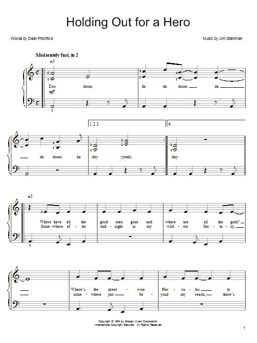 Bonnie Tyler Holding Out For A Hero Sheet Music Notes & Chords for Piano, Vocal & Guitar - Download or Print PDF