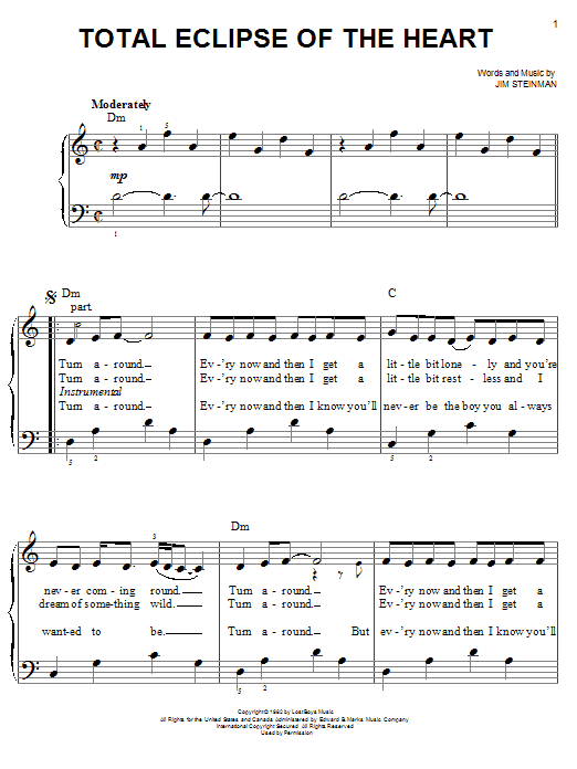 Bonnie Tyler Total Eclipse Of The Heart Sheet Music Notes & Chords for Piano, Vocal & Guitar - Download or Print PDF