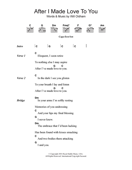 Bonnie ‘Prince’ Billy After I Made Love To You Sheet Music Notes & Chords for Lyrics & Chords - Download or Print PDF