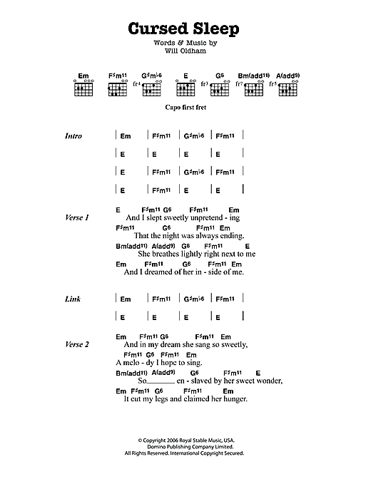 Bonnie ‘Prince’ Billy Cursed Sleep Sheet Music Notes & Chords for Lyrics & Chords - Download or Print PDF