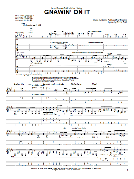 Preview Bonnie Raitt Gnawin' On It Pop sheet music, notes and chords for Piano, Vocal & Guitar (Right-Hand Melody), SKU: 25711 Gnawin' On It sheet music
