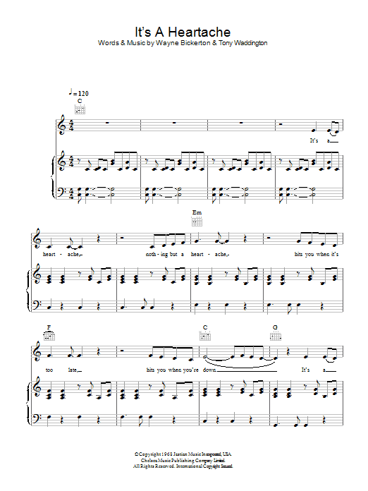 Preview Bonnie Tyler Nothing But A Heartache Pop sheet music, notes and chords for Piano, Vocal & Guitar, SKU: 48617 Nothing But A Heartache sheet music