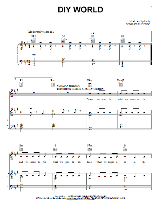Bono & The Edge DIY World Sheet Music Notes & Chords for Piano, Vocal & Guitar (Right-Hand Melody) - Download or Print PDF Bono & The Edge DIY World Sheet Music Notes & Chords for Piano, Vocal & Guitar (Right-Hand Melody) - Download or Print PDF