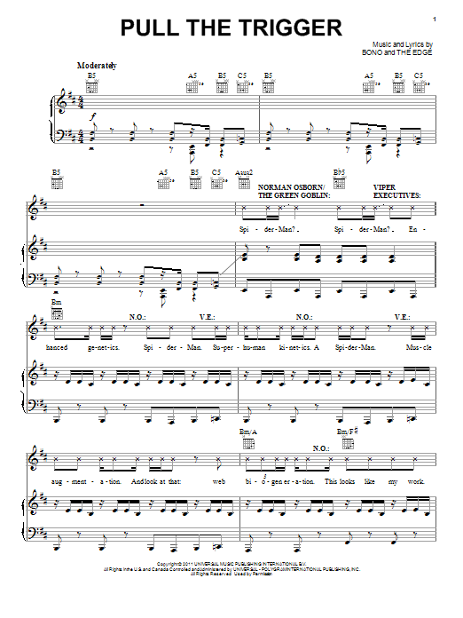 Bono & The Edge Pull The Trigger Sheet Music Notes & Chords for Piano, Vocal & Guitar (Right-Hand Melody) - Download or Print PDF Bono & The Edge Pull The Trigger Sheet Music Notes & Chords for Piano, Vocal & Guitar (Right-Hand Melody) - Download or Print PDF