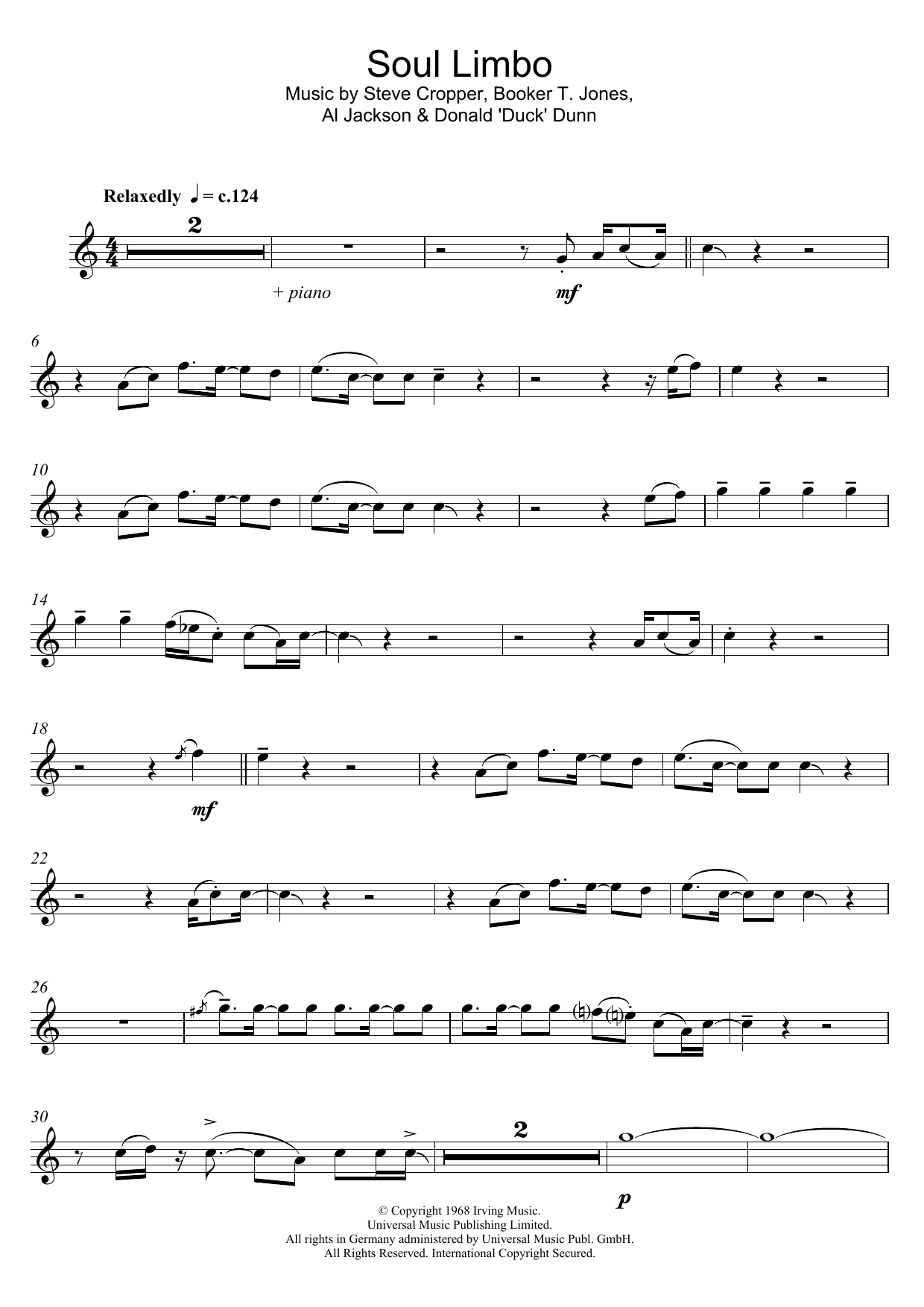 Booker T. and The MGs Soul Limbo Sheet Music Notes & Chords for Clarinet - Download or Print PDF