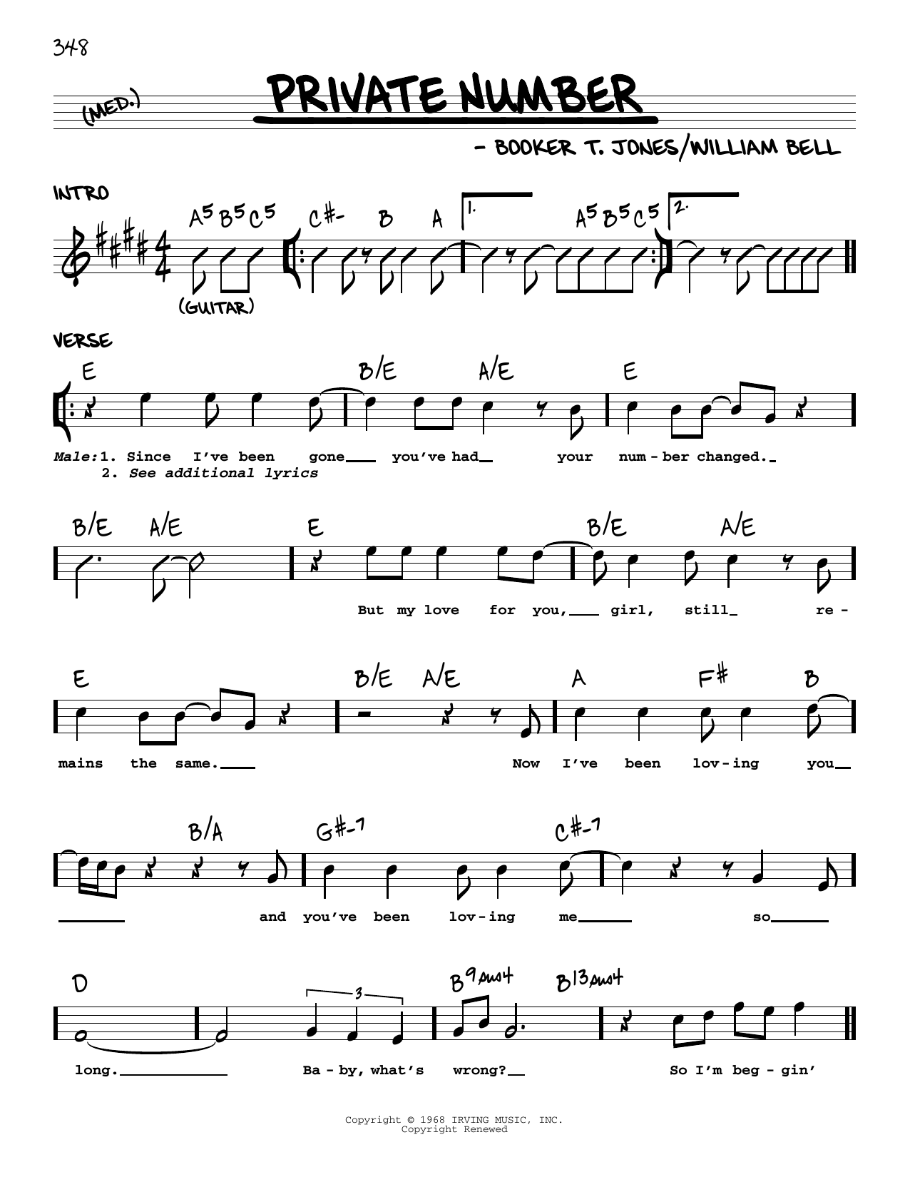 Booker T. Jones Private Number Sheet Music Notes & Chords for Real Book – Melody & Chords - Download or Print PDF