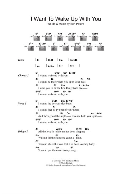Boris Gardiner I Want To Wake Up With You Sheet Music Notes & Chords for Lyrics & Chords - Download or Print PDF