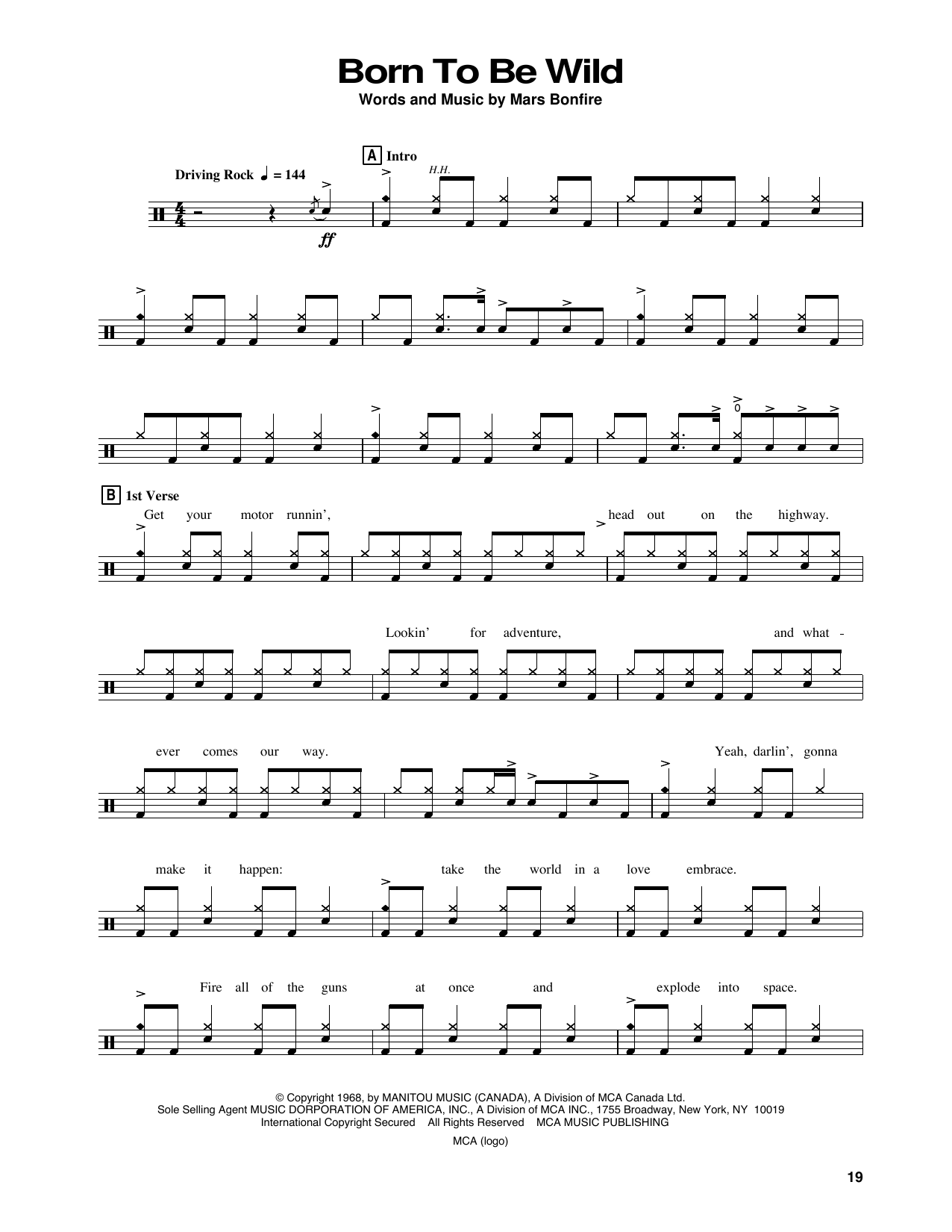 Steppenwolf Born To Be Wild Sheet Music Download Pdf Score 186254