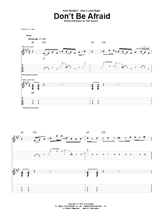 Boston Don't Be Afraid Sheet Music Notes & Chords for Guitar Tab - Download or Print PDF