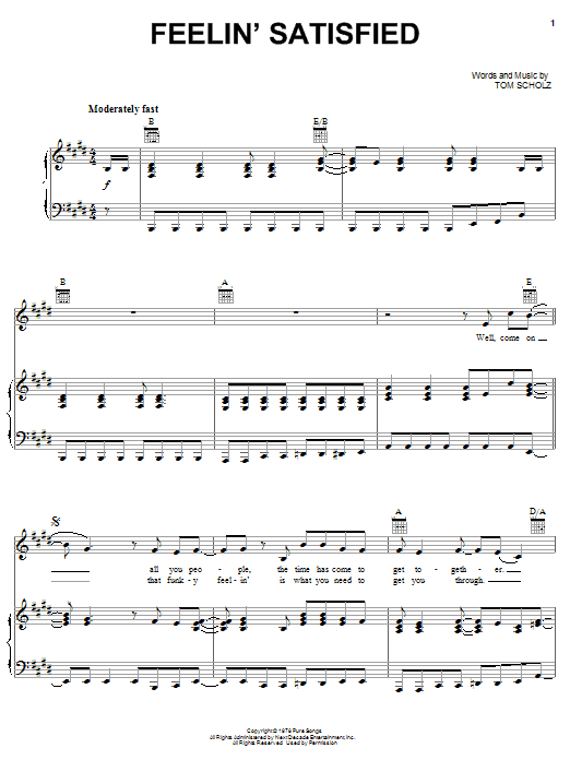 Preview Boston Feelin' Satisfied Rock sheet music, notes and chords for Guitar Tab, SKU: 67769 Feelin' Satisfied sheet music