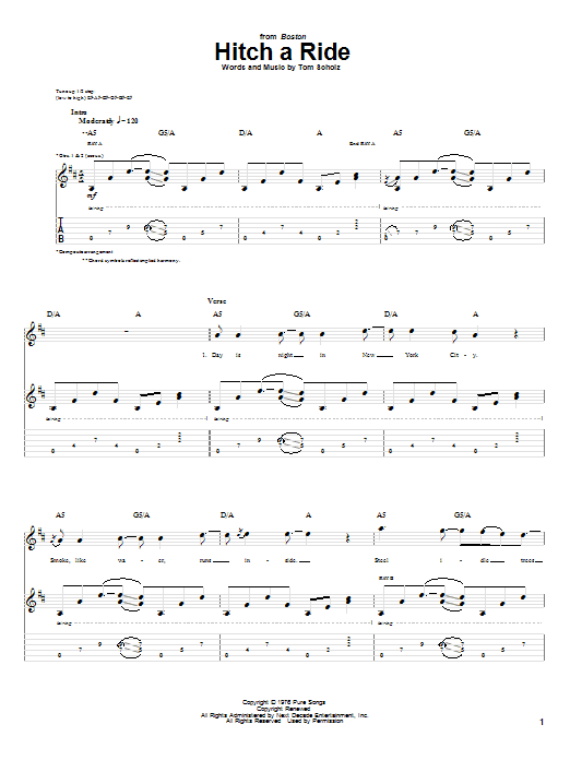 Boston Hitch A Ride Sheet Music Notes & Chords for Bass Guitar Tab - Download or Print PDF