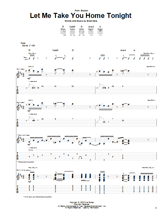 Boston Let Me Take You Home Tonight Sheet Music Notes & Chords for Bass Guitar Tab - Download or Print PDF
