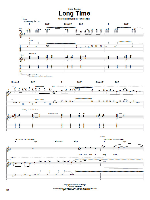 Preview Boston Long Time Rock sheet music, notes and chords for Bass Guitar Tab, SKU: 64450 Long Time sheet music