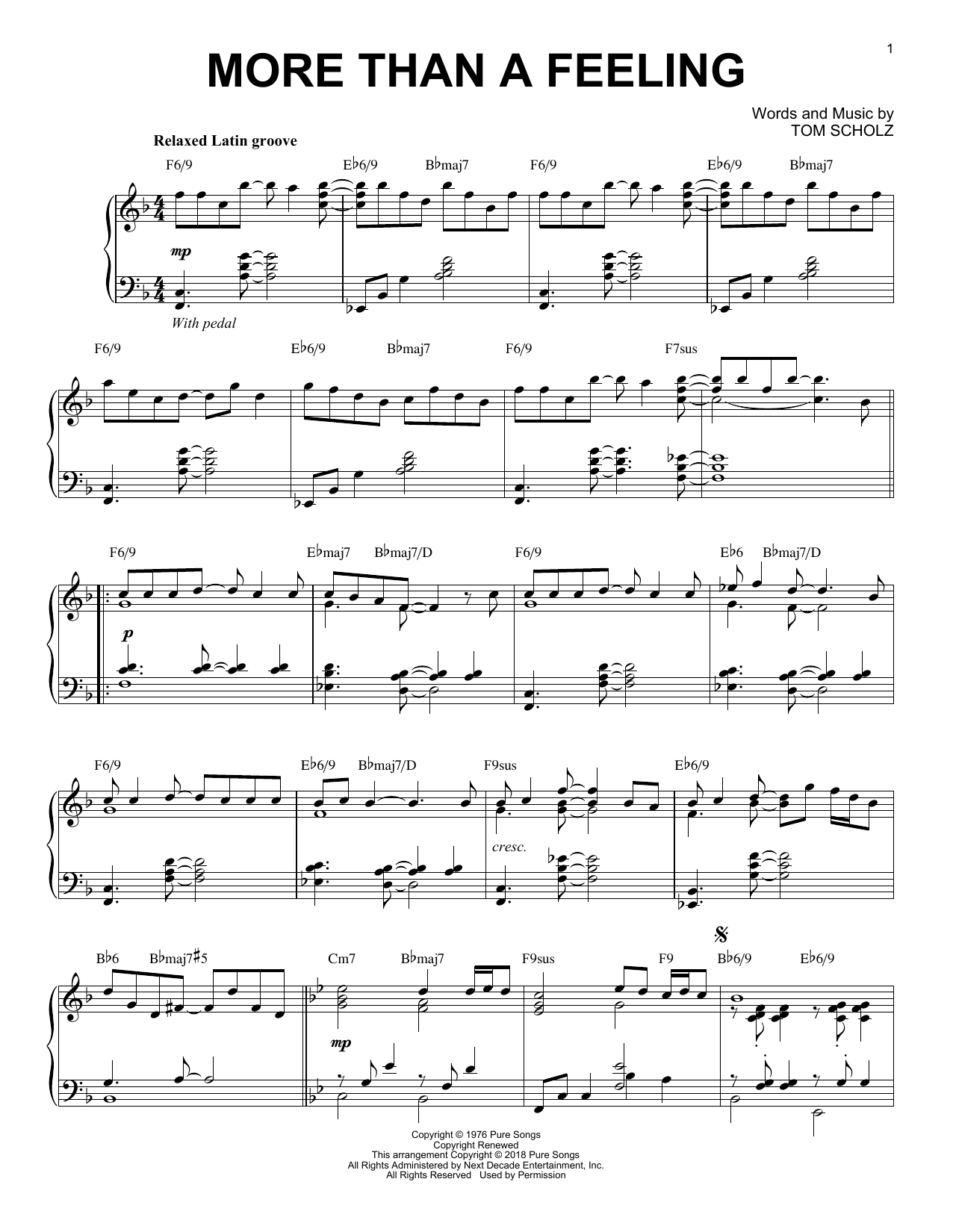 Boston More Than A Feeling [Jazz version] Sheet Music Notes & Chords for Piano - Download or Print PDF