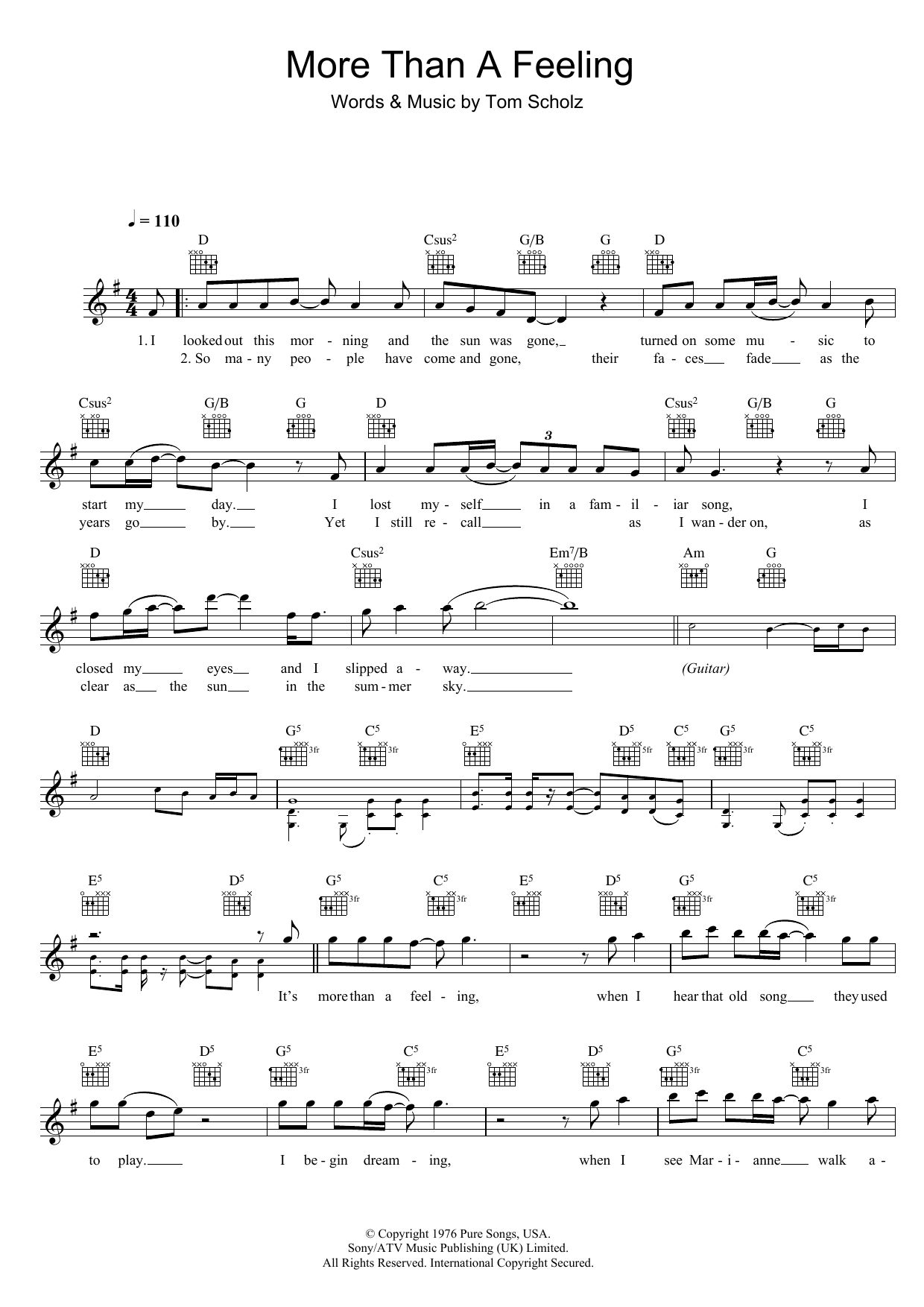 Boston More Than A Feeling Sheet Music Notes & Chords for Guitar Lead Sheet - Download or Print PDF