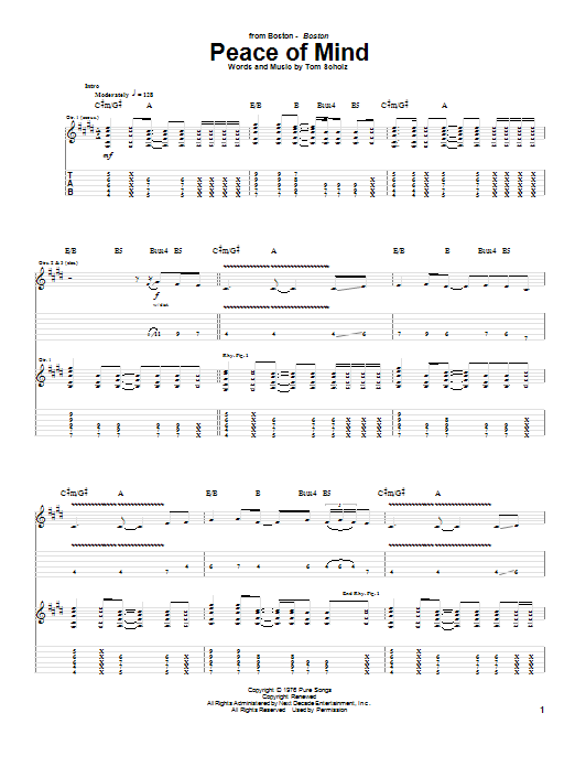 Boston Peace Of Mind Sheet Music Notes & Chords for Easy Guitar - Download or Print PDF