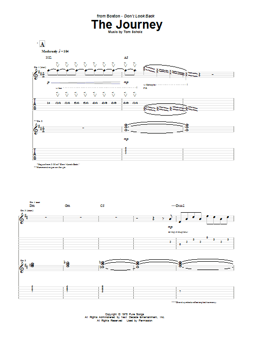 Preview Boston The Journey Rock sheet music, notes and chords for Guitar Tab, SKU: 67766 The Journey sheet music