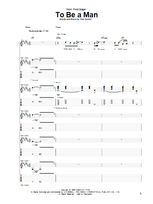 Boston To Be A Man Sheet Music Notes & Chords for Guitar Tab - Download or Print PDF