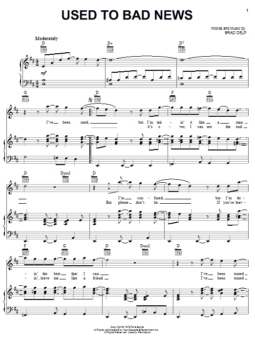 Boston Used To Bad News Sheet Music Notes & Chords for Piano, Vocal & Guitar (Right-Hand Melody) - Download or Print PDF