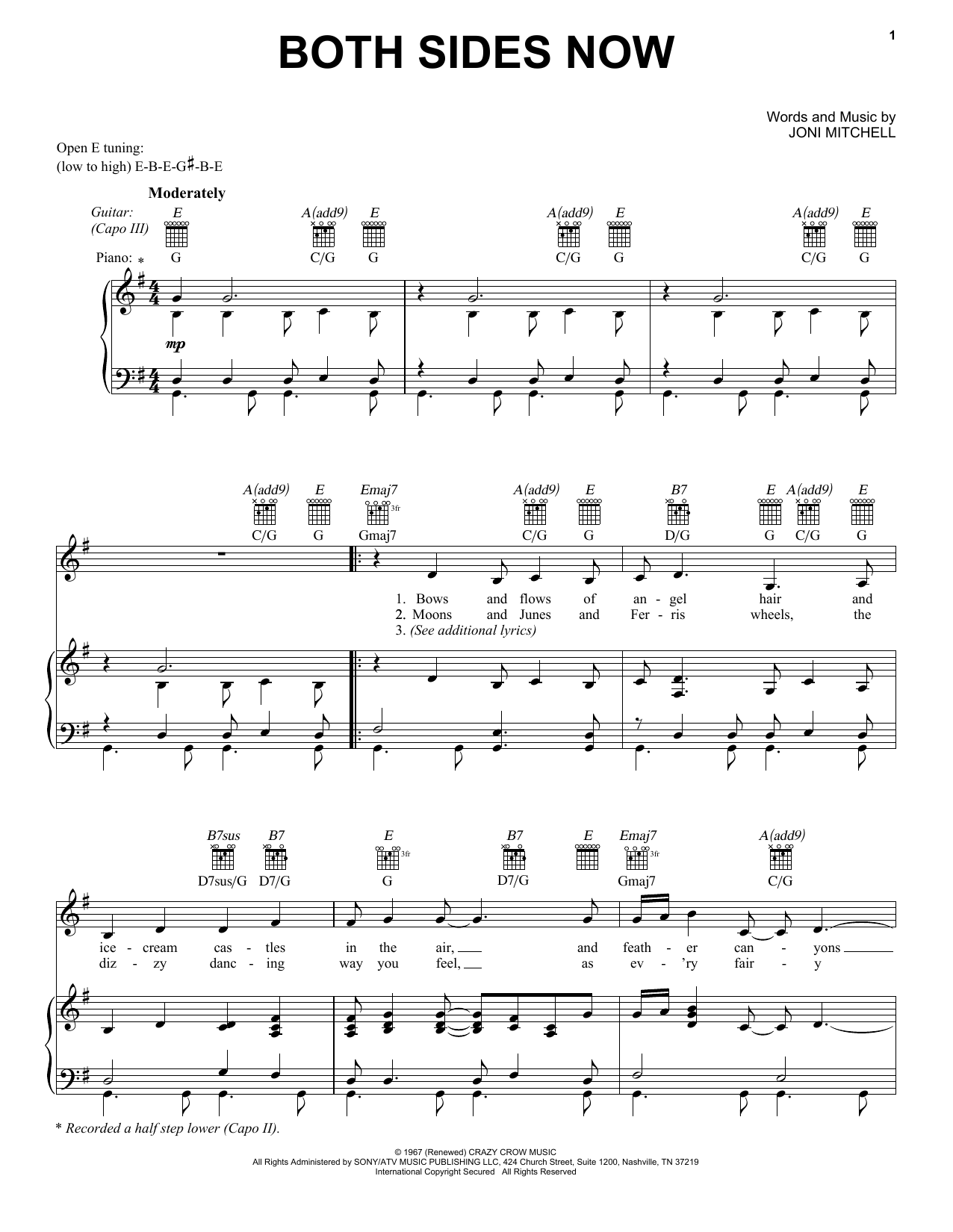 Joni Mitchell Both Sides Now Sheet Music Download Pdf Score 4291