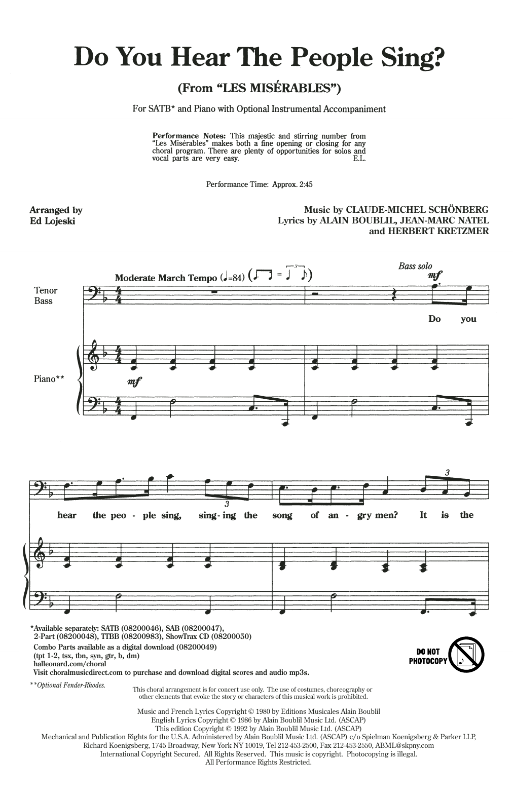 Boublil & Schonberg Do You Hear The People Sing? (from Les Miserables) (arr. Ed Lojeski) Sheet Music Notes & Chords for 2-Part Choir - Download or Print PDF