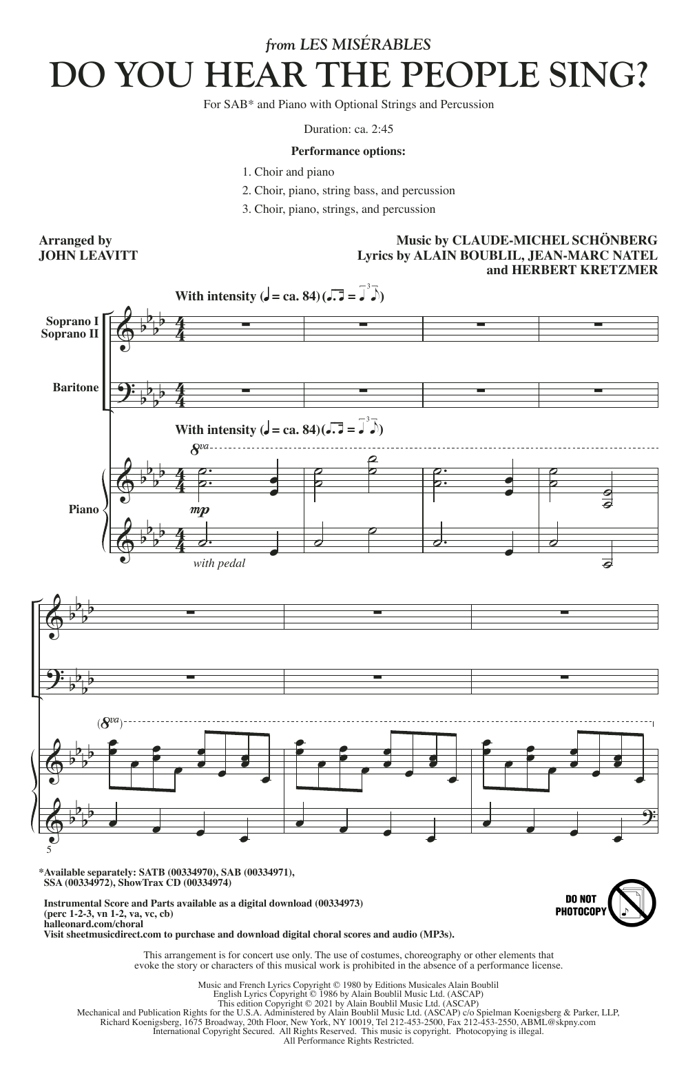 Boublil & Schönberg Do You Hear The People Sing? (from Les Misérables) (arr. John Leavitt) Sheet Music Notes & Chords for SAB Choir - Download or Print PDF