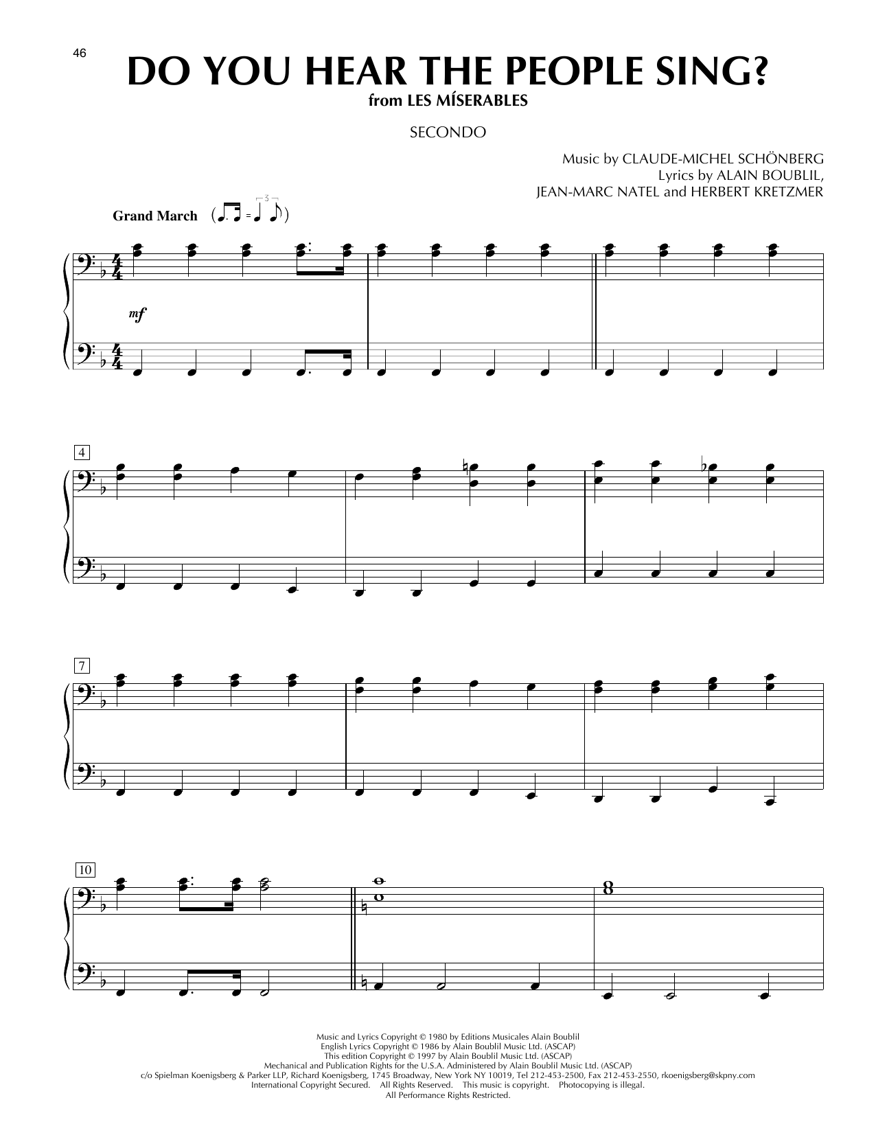 Boublil & Schonberg Do You Hear The People Sing? (from Les Miserables) Sheet Music Notes & Chords for Piano Duet - Download or Print PDF