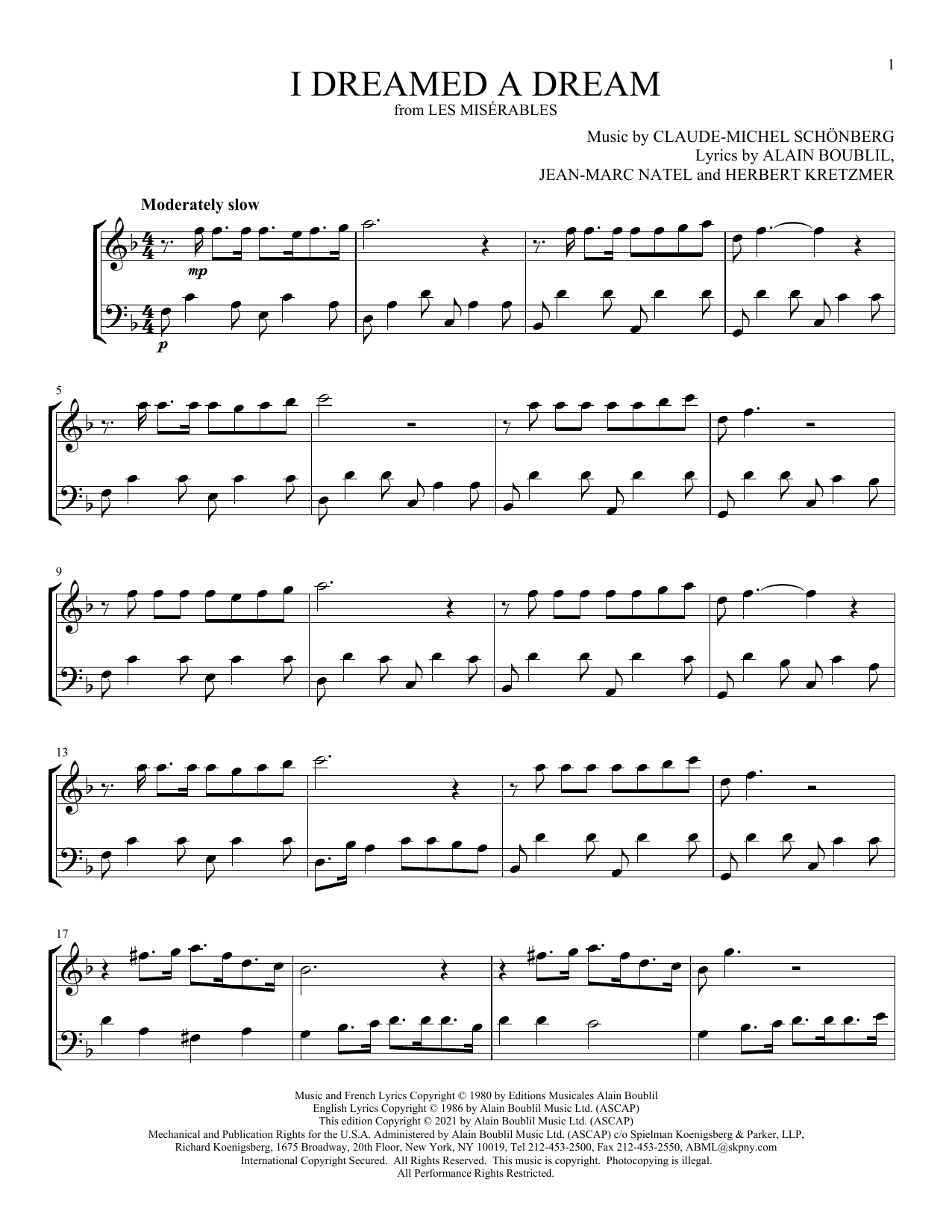 Boublil & Schonberg I Dreamed A Dream (from Les Miserables) Sheet Music Notes & Chords for Harp - Download or Print PDF