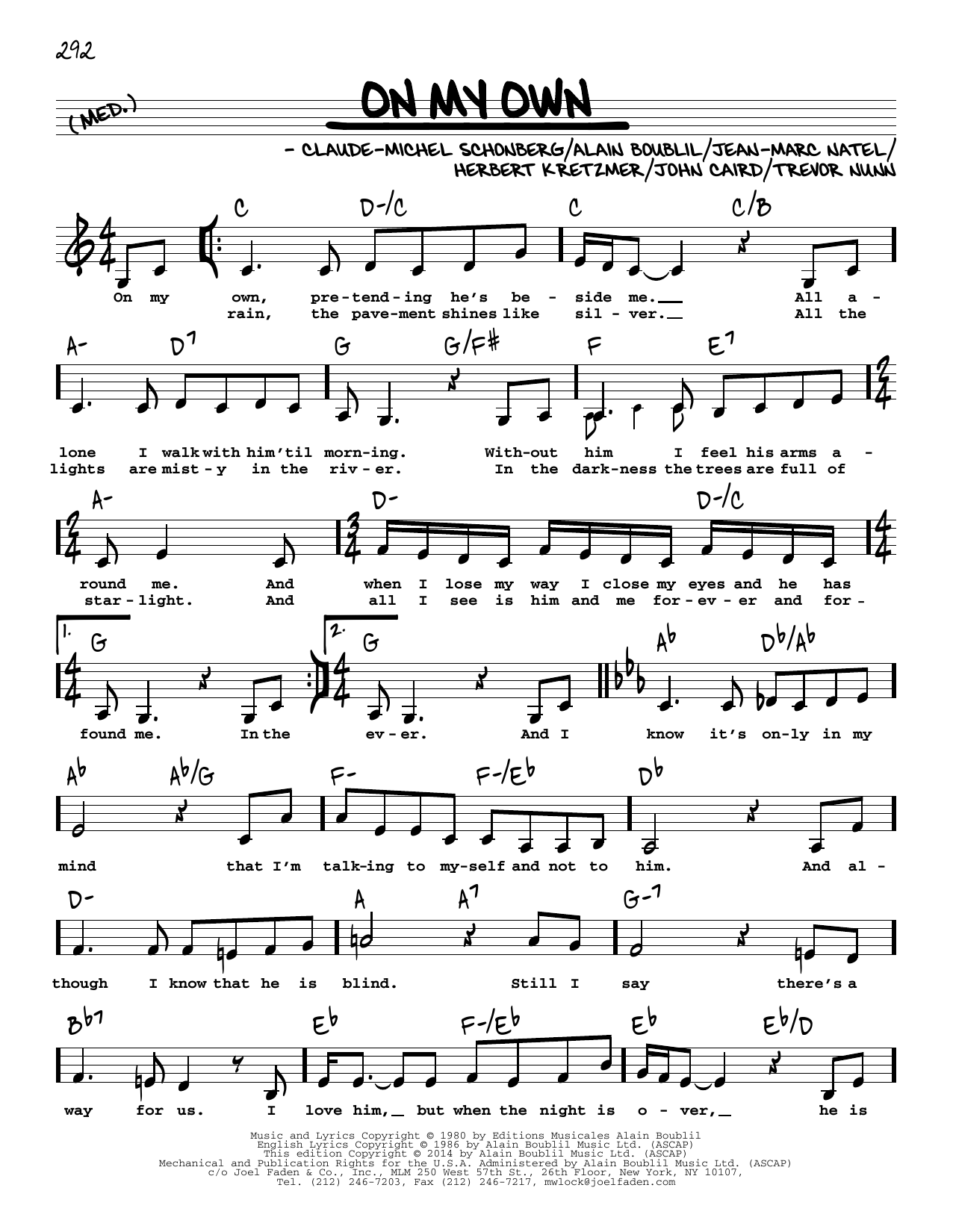 Boublil & Schonberg On My Own (from Les Miserables) (Low Voice) Sheet Music Notes & Chords for Real Book – Melody, Lyrics & Chords - Download or Print PDF