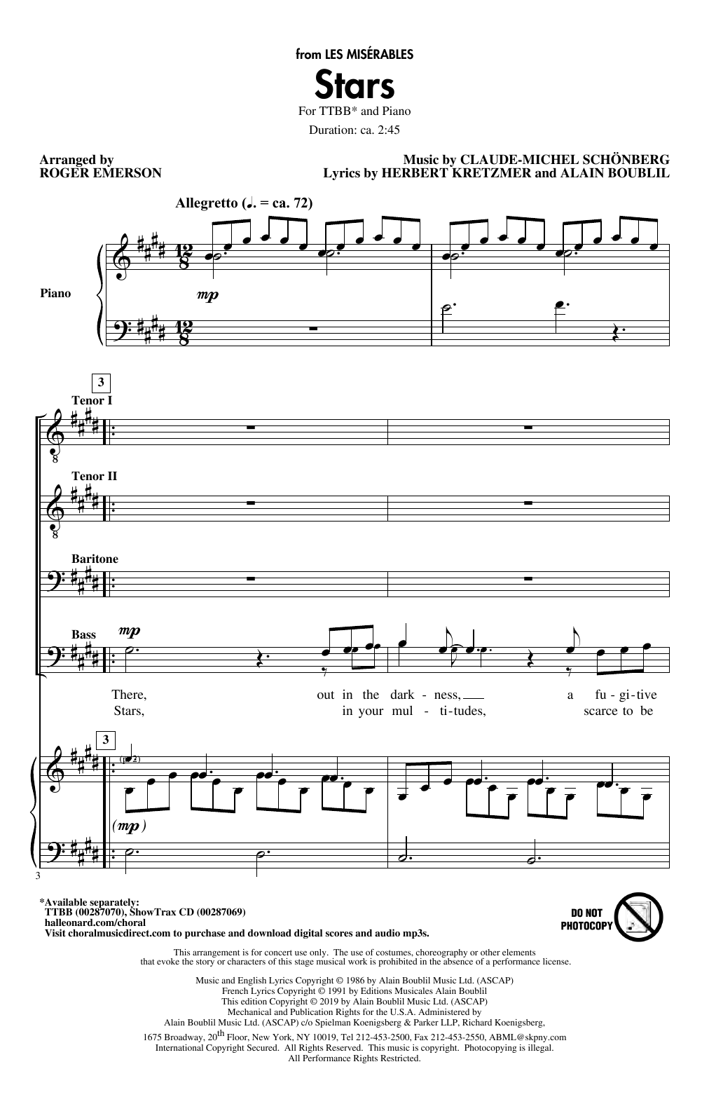 Boublil & Schonberg Stars (from Les Miserables) (arr. Roger Emerson) Sheet Music Notes & Chords for TTBB Choir - Download or Print PDF