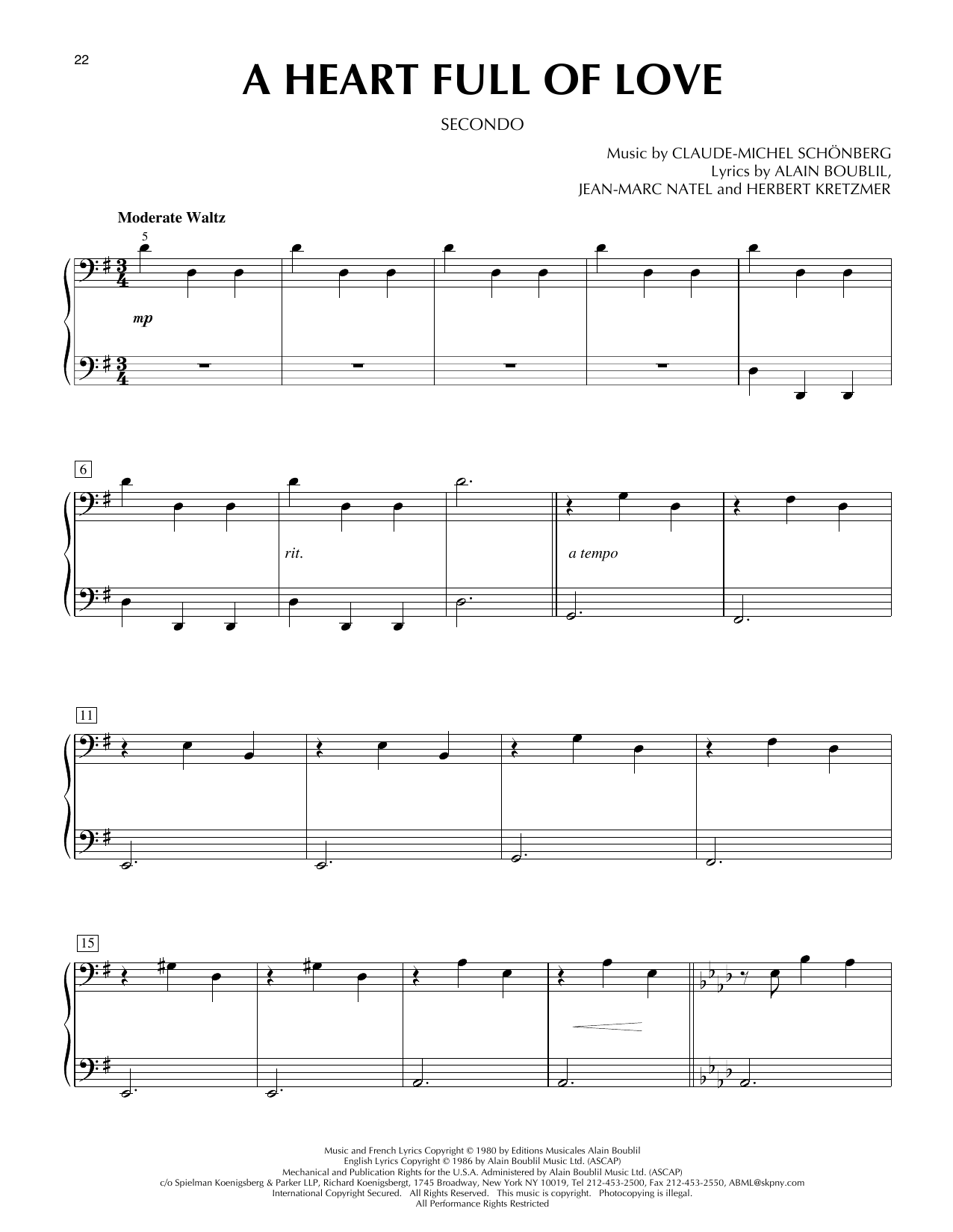 Boublil & Shonberg A Heart Full Of Love (from Les Misérables) Sheet Music Notes & Chords for Piano Duet - Download or Print PDF