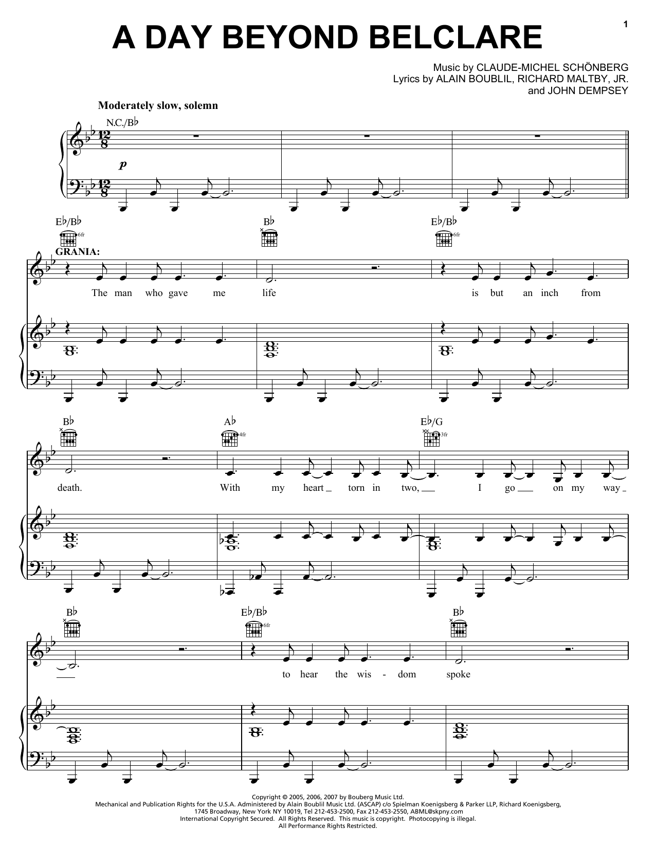 Boublil and Schonberg A Day Beyond Belclare (from The Pirate Queen) Sheet Music Notes & Chords for Piano, Vocal & Guitar (Right-Hand Melody) - Download or Print PDF