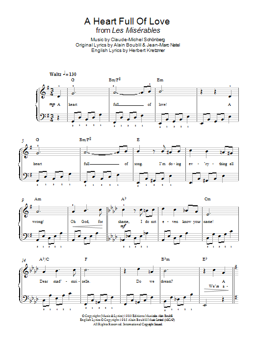 Boublil and Schonberg A Heart Full Of Love (from Les Miserables) Sheet Music Notes & Chords for Beginner Piano - Download or Print PDF