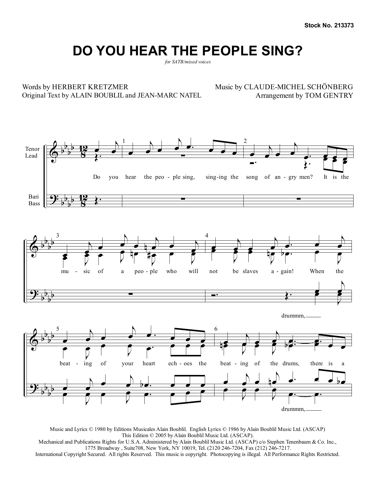 Boublil and Schonberg Do You Hear The People Sing? (from Les Miserables) (arr. Tom Gentry) Sheet Music Notes & Chords for SATB Choir - Download or Print PDF